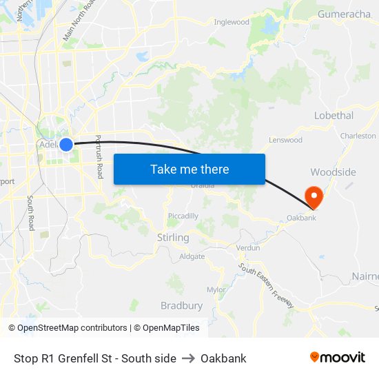 Stop R1 Grenfell St - South side to Oakbank map