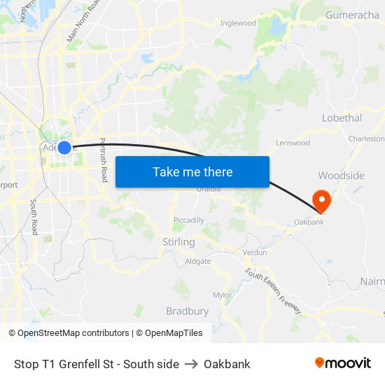 Stop T1 Grenfell St - South side to Oakbank map