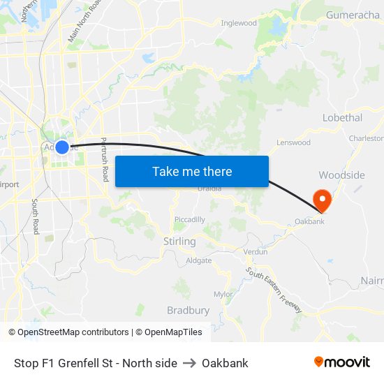 Stop F1 Grenfell St - North side to Oakbank map