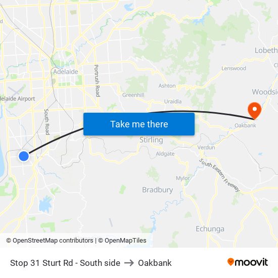 Stop 31 Sturt Rd - South side to Oakbank map