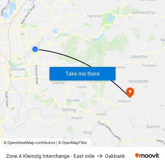 Zone A Klemzig Interchange - East side to Oakbank map