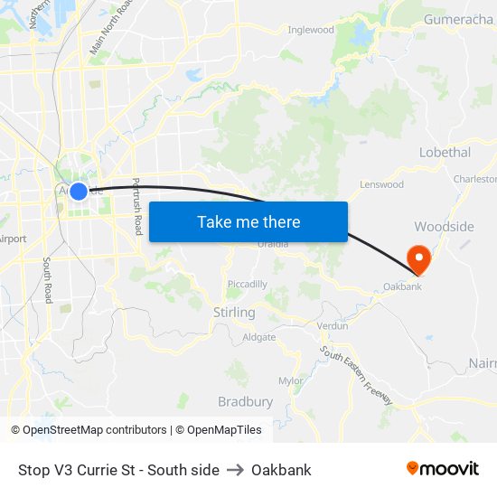 Stop V3 Currie St - South side to Oakbank map