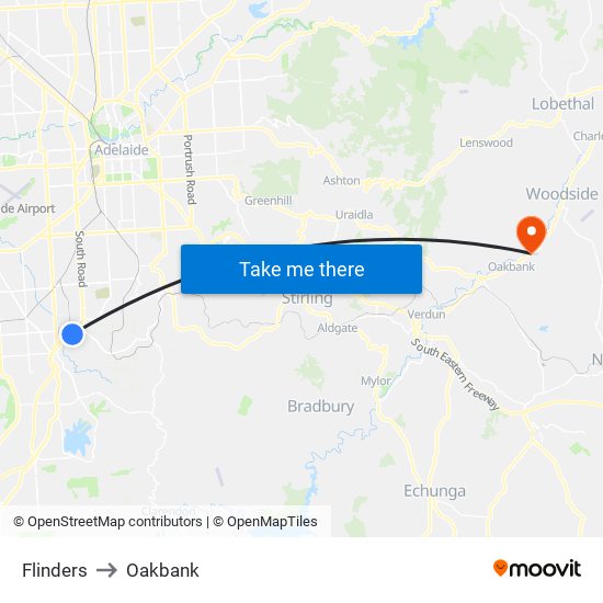 Flinders to Oakbank map