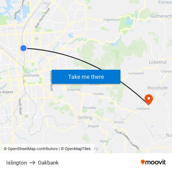 Islington to Oakbank map