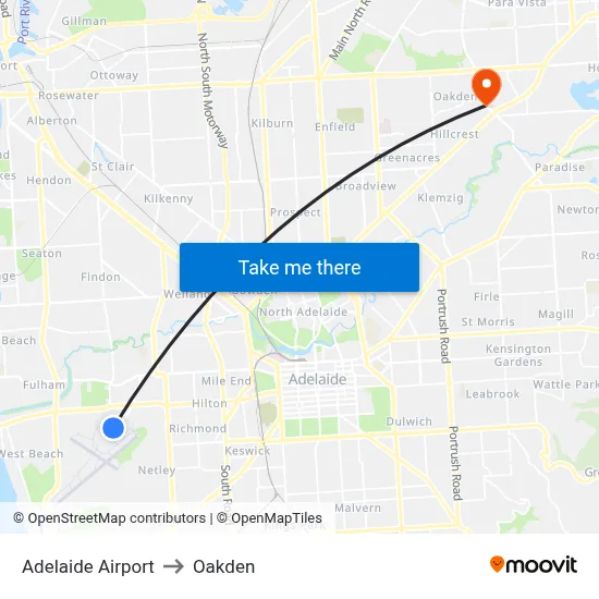 Adelaide Airport to Oakden map