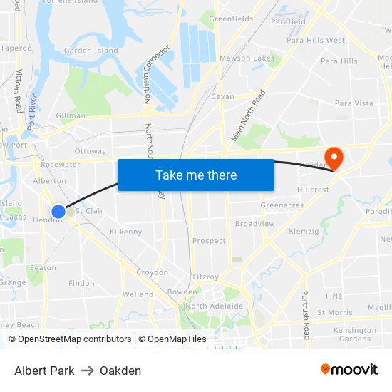 Albert Park to Oakden map