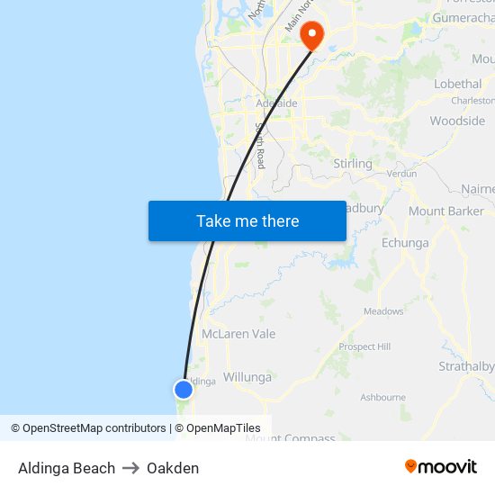 Aldinga Beach to Oakden map