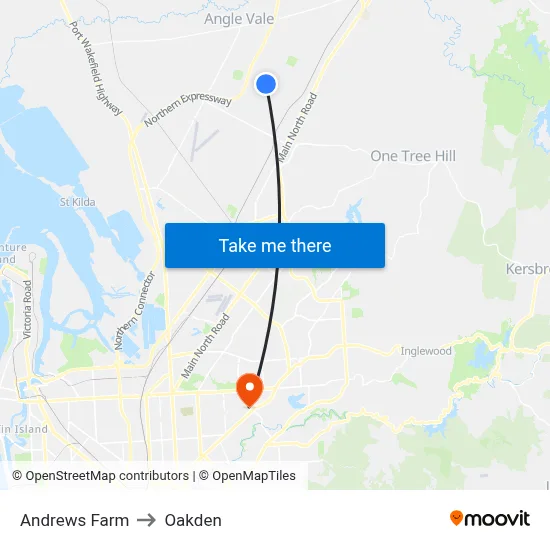 Andrews Farm to Oakden map