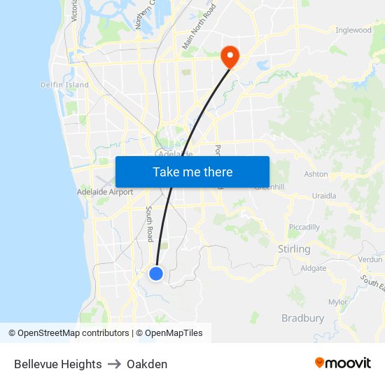 Bellevue Heights to Oakden map