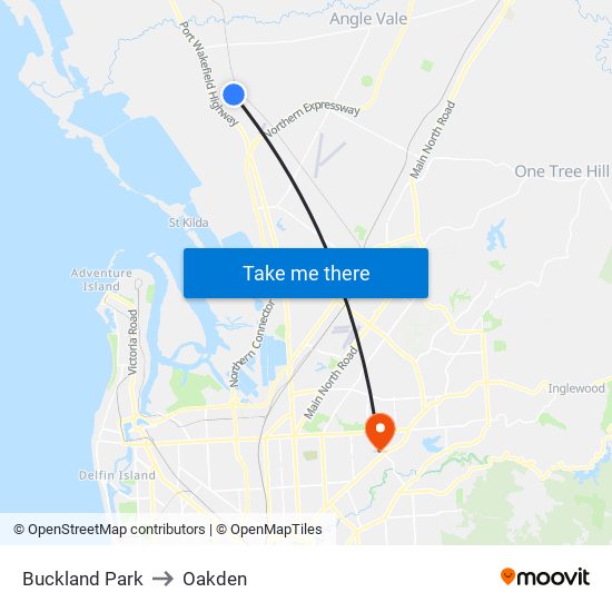 Buckland Park to Oakden map