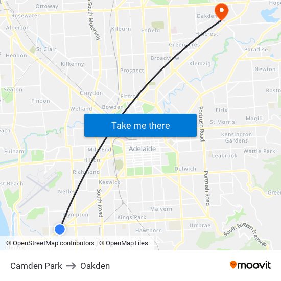 Camden Park to Oakden map