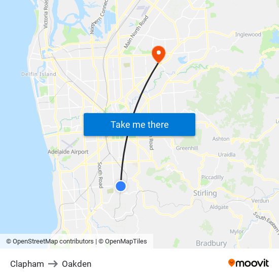 Clapham to Oakden map