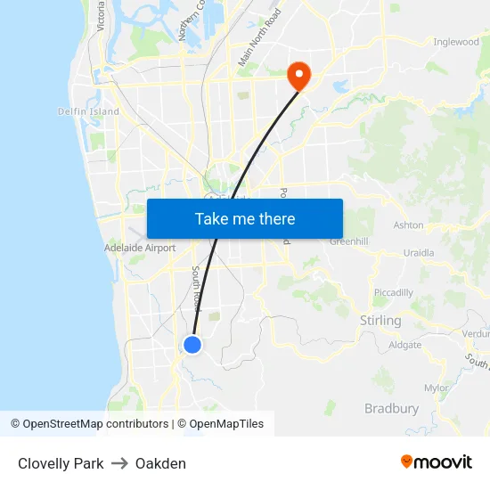 Clovelly Park to Oakden map