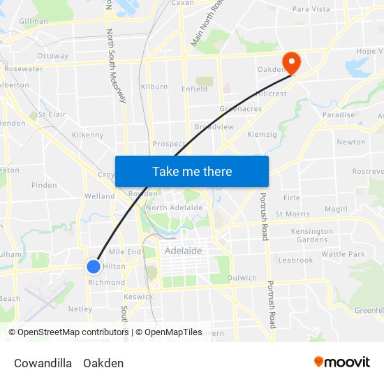 Cowandilla to Oakden map