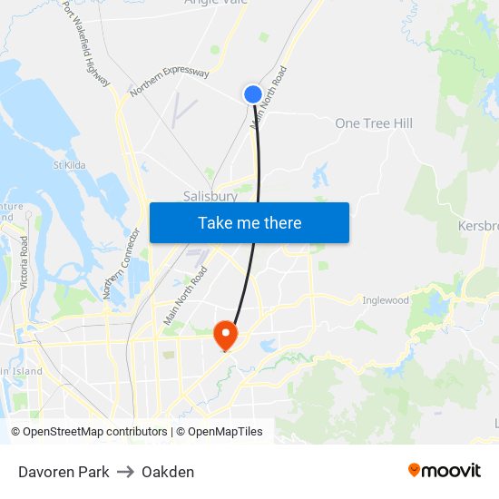 Davoren Park to Oakden map