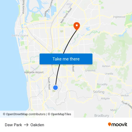 Daw Park to Oakden map