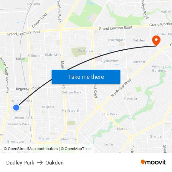 Dudley Park to Oakden map