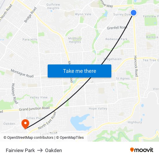 Fairview Park to Oakden map