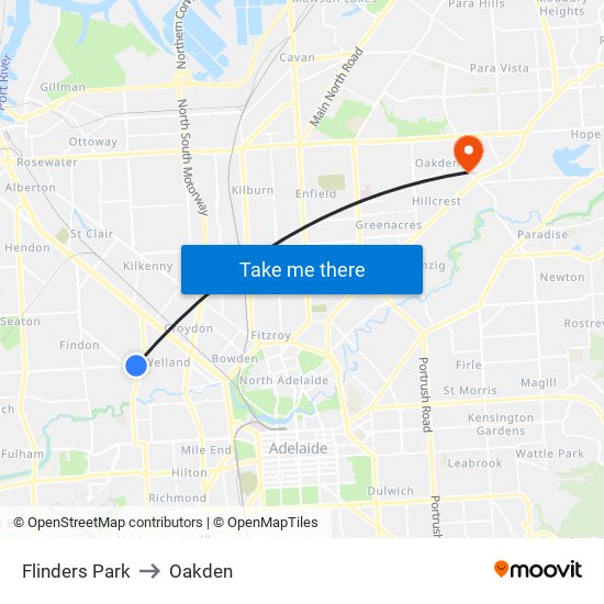 Flinders Park to Oakden map