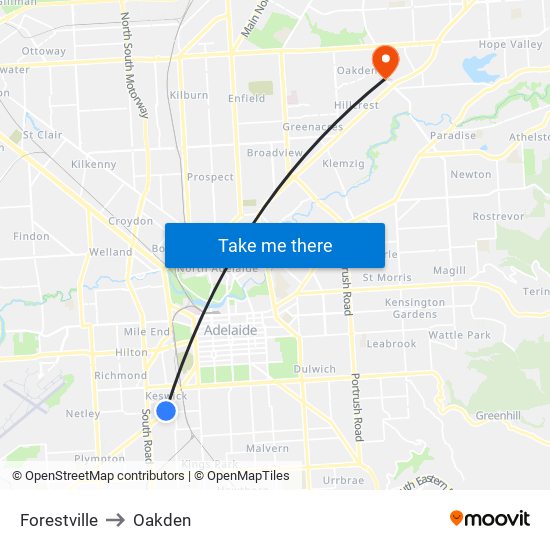 Forestville to Oakden map