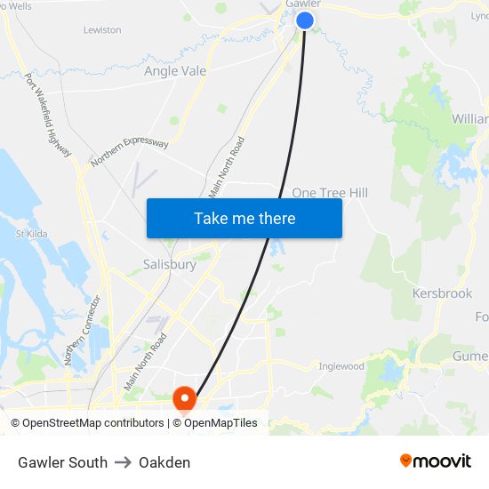 Gawler South to Oakden map
