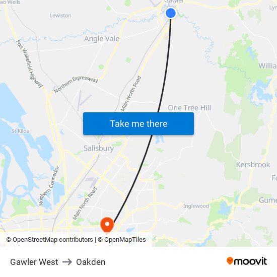 Gawler West to Oakden map