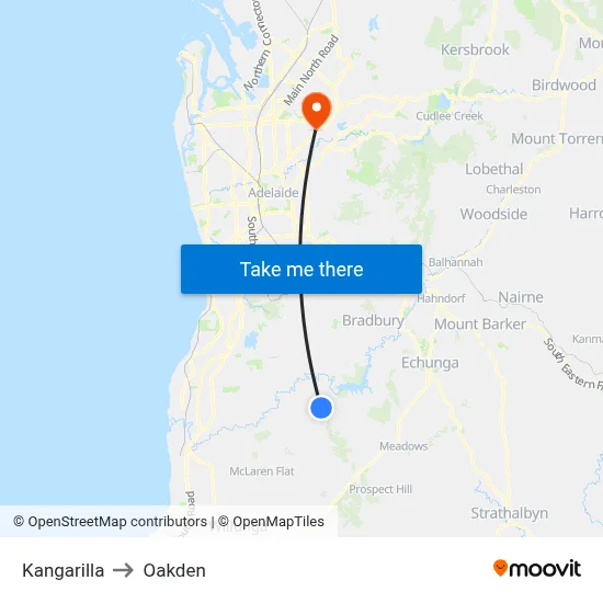 Kangarilla to Oakden map