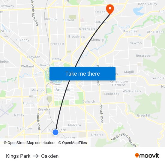 Kings Park to Oakden map