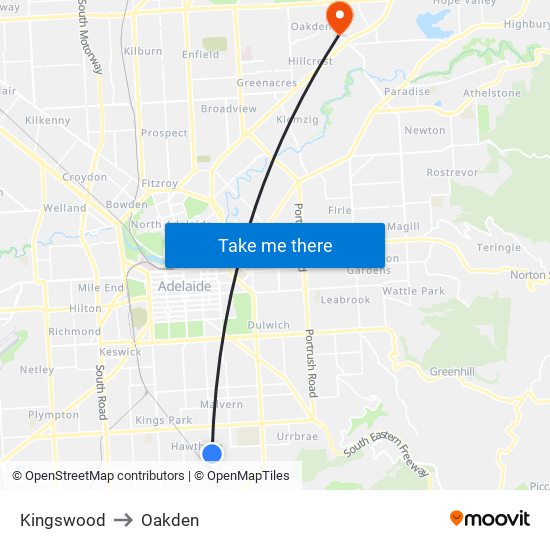 Kingswood to Oakden map