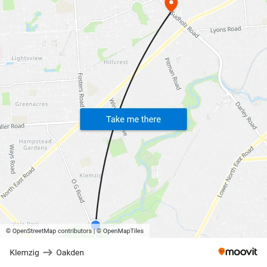 Klemzig to Oakden map