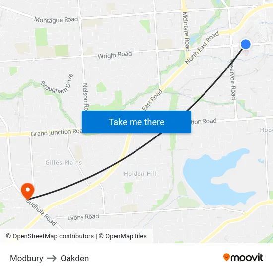 Modbury to Oakden map