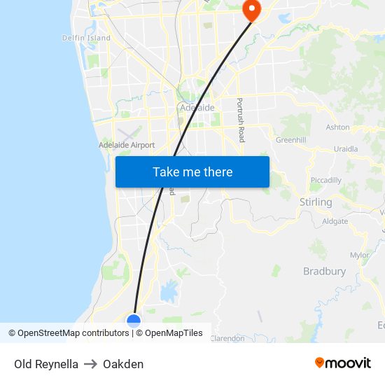 Old Reynella to Oakden map