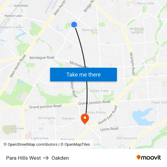 Para Hills West to Oakden map