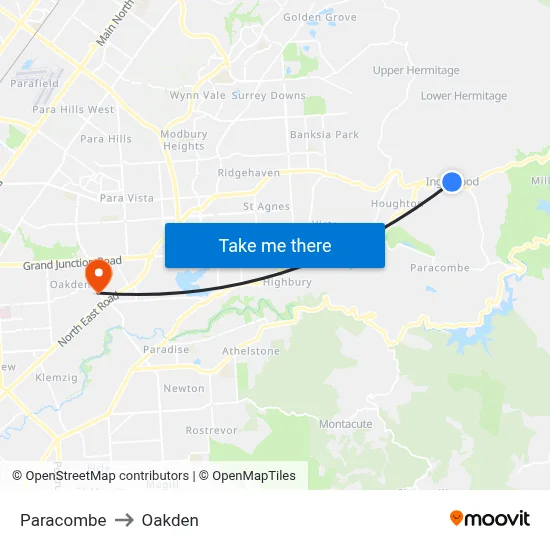 Paracombe to Oakden map