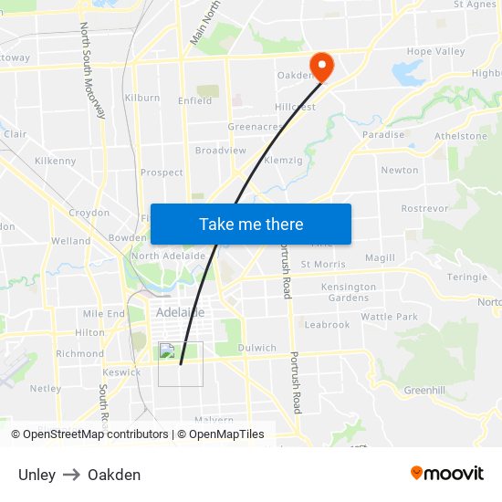 Unley to Oakden map