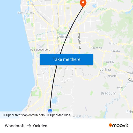 Woodcroft to Oakden map