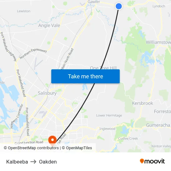 Kalbeeba to Oakden map
