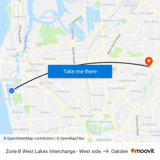 Zone B West Lakes Interchange - West side to Oakden map