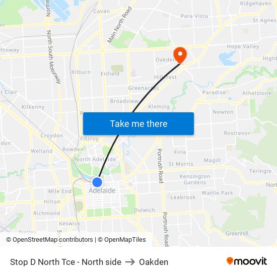 Stop D North Tce - North side to Oakden map