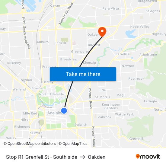 Stop R1 Grenfell St - South side to Oakden map