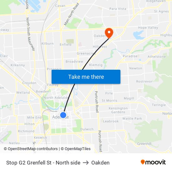 Stop G2 Grenfell St - North side to Oakden map