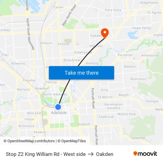 Stop Z2 King William Rd - West side to Oakden map