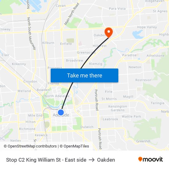 Stop C2 King William St - East side to Oakden map