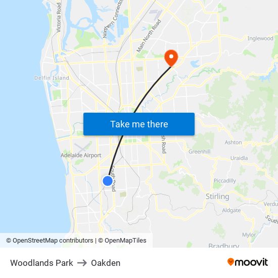 Woodlands Park to Oakden map