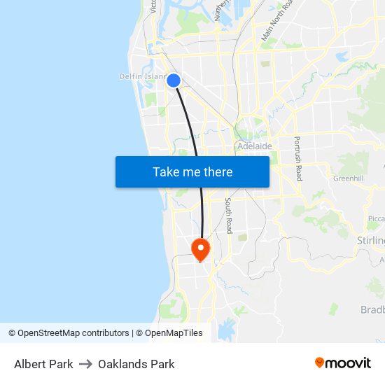 Albert Park to Oaklands Park map