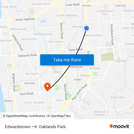 Edwardstown to Oaklands Park map