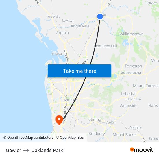 Gawler to Oaklands Park map