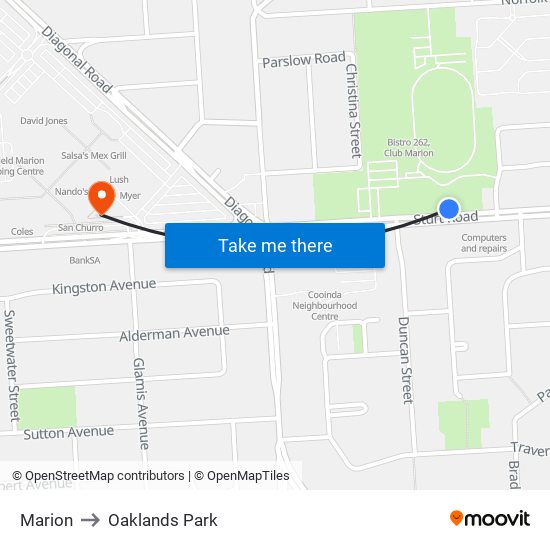 Marion to Oaklands Park map