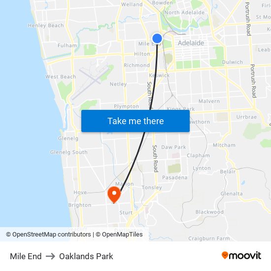 Mile End to Oaklands Park map