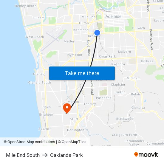 Mile End South to Oaklands Park map